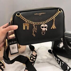 Karl Lagerfeld Black Crossbody Bag with Gold Chain Details